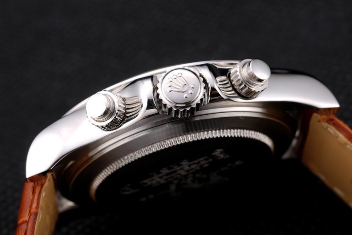 Acier inoxydable Rolex Daytona Case cadran blanc bracelet en cuir brun