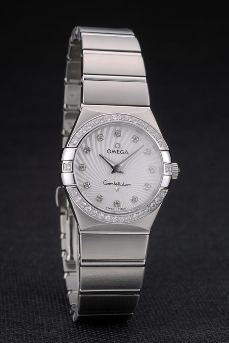 Argent Swiss Lady Omega Constellation Cristal Bezel Encrusted Dial 80291 Radial